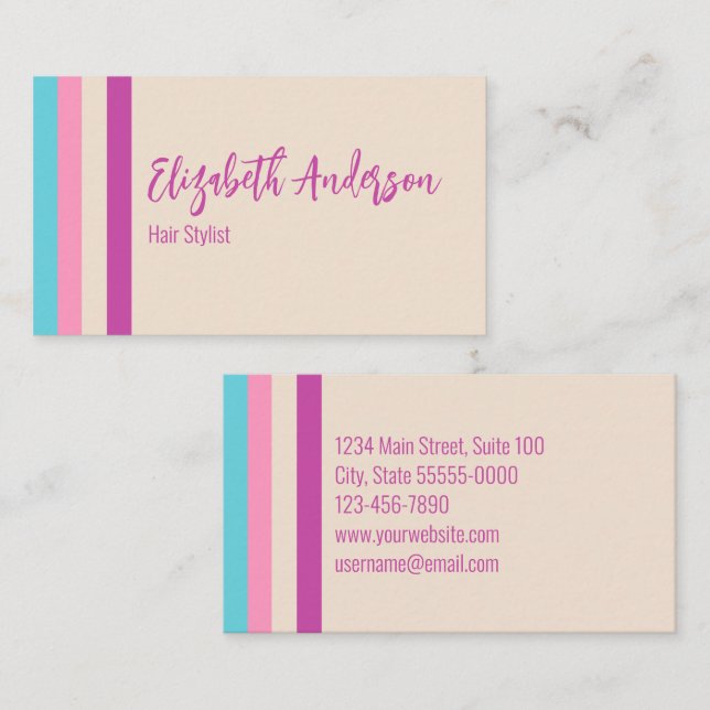 Hübsch rosa Beige und blaue Streifen Haarstühle Visitenkarte (Vorne/Hinten)