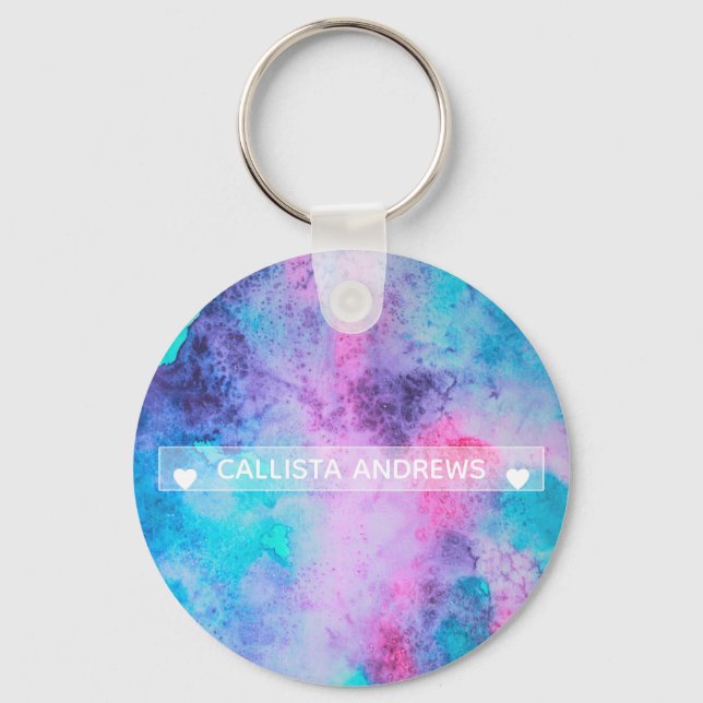 Hübsch rosa Blau Lila Salzwasser Monogramm Schlüsselanhänger (Vorderseite)