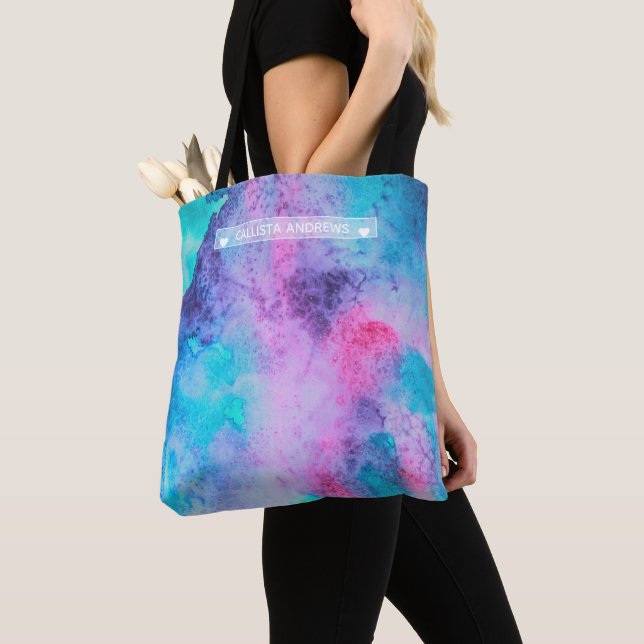 Hübsch rosa Blau Lila Salzwasser Monogramm Tasche (Von Nahem)