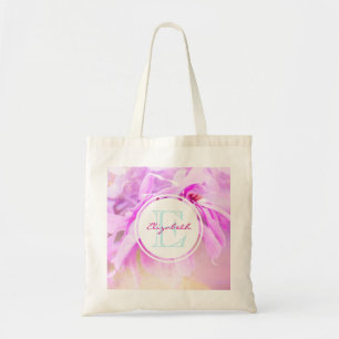 Hübsch rosa Blume Foto Monogramm Tragetasche