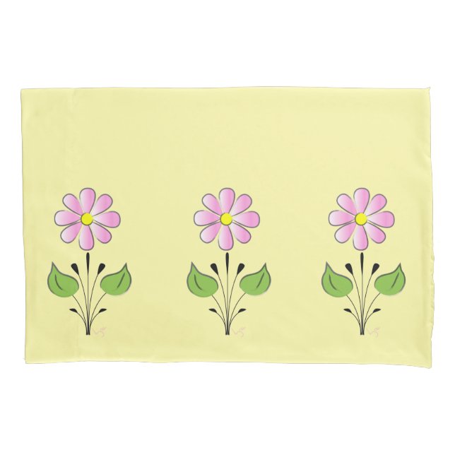 Hübsch rosa Blume Muster Gelb Blau Niedlich Kissenbezug (Vorderseite)