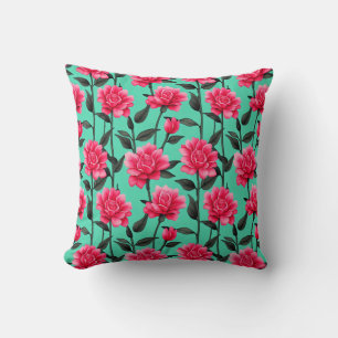 Hübsch rosa Blume Muster mit Stilen und Blätter Kissen