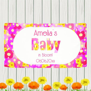 Hübsch rosa Blume Personalisiert Babydusche Banner