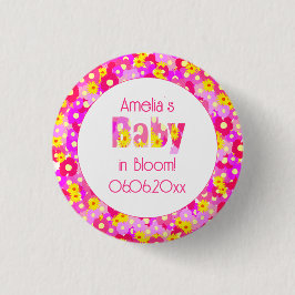 Hübsch rosa Blume Personalisiert Babydusche Button