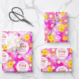 Hübsch rosa Blume Personalisiert Babydusche Geschenkpapier Set