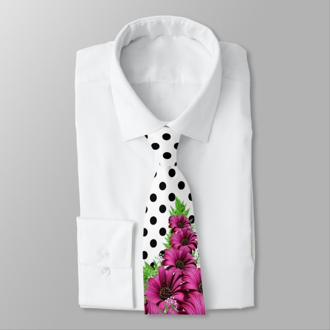 Hübsch-rosa Blume Polka Dot Krawatte (Gebunden)