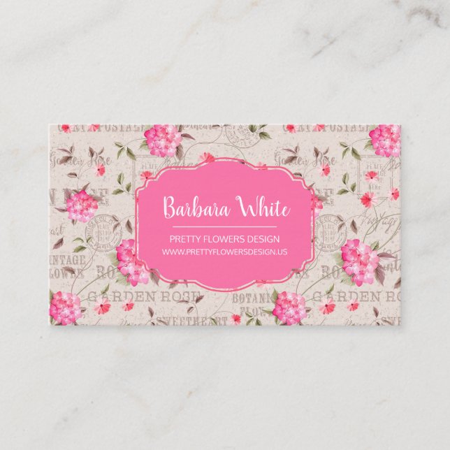 Hübsch rosa Blume - Vintage Visitenkarte (Vorderseite)
