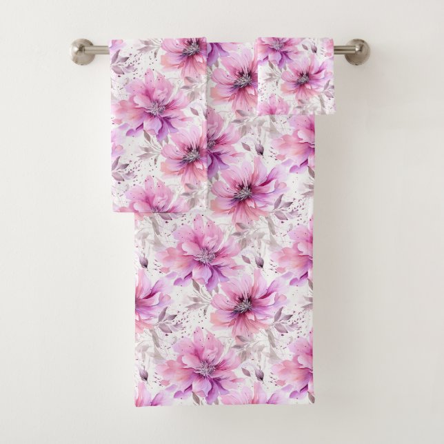 Hübsch rosa Blumencoquette Blume Badhandtuch Set (Insitu)