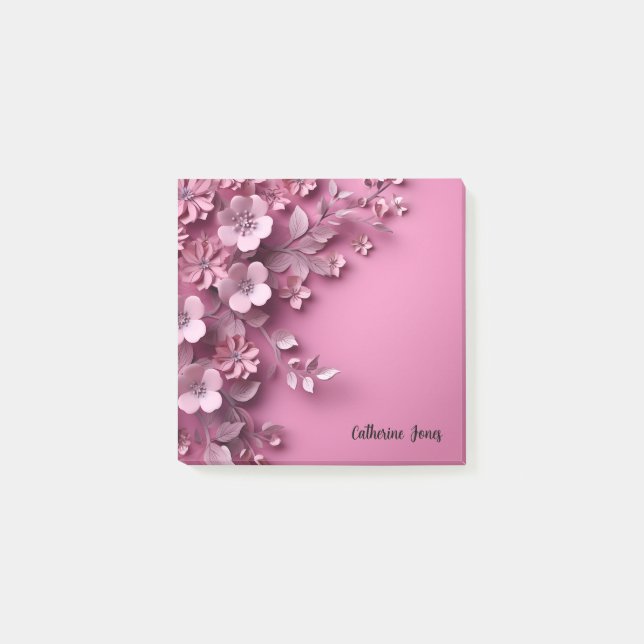 Hübsch rosa Blumendesign im rosa Hintergrund Post-it Klebezettel (Vorderseite)