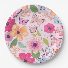 Hübsch rosa Blumengarten Pappteller