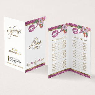 Hübsch rosa Blumenkohl Glitzer Lip Price and Servi Visitenkarten