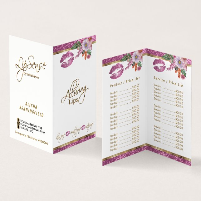 Hübsch rosa Blumenkohl Glitzer Lip Price and Servi Visitenkarten (Innenseite und Außenseite)