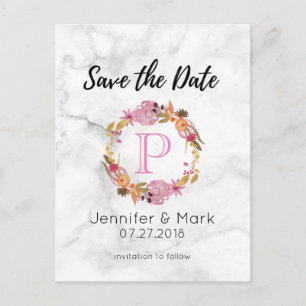 Hübsch-Rosa-Blumenkreuz-Monogramm Save the Date Ankündigungspostkarte
