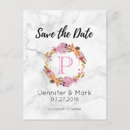 Hübsch-Rosa-Blumenkreuz-Monogramm Save the Date Ankündigungspostkarte