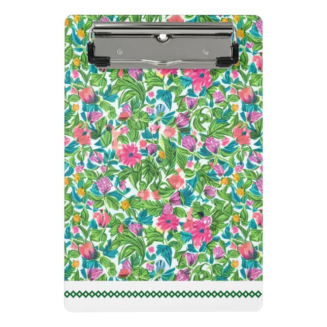 Hübsch rosa Blumenmuster Grün Blätter Moderne Mini Klemmbrett (Vorderseite)