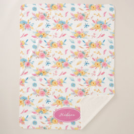 Hübsch rosa Blumenmuster Mit Monogramm Sherpadecke