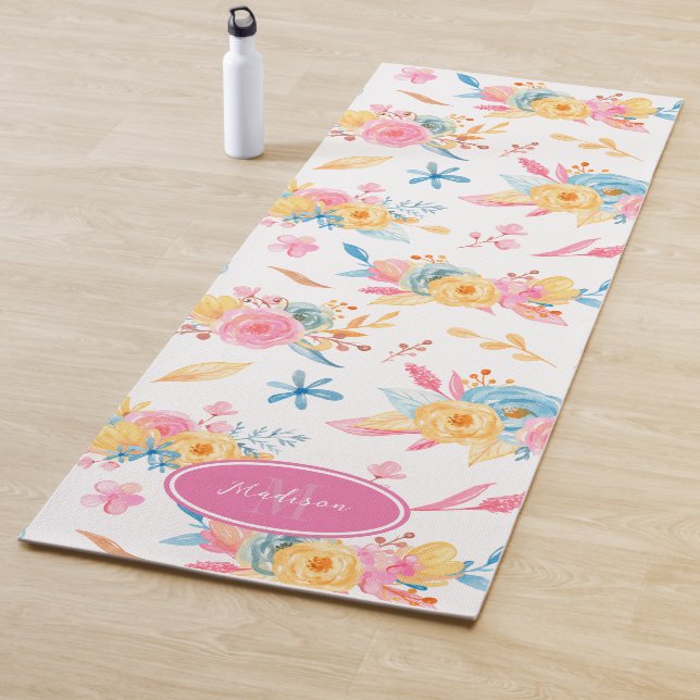 Hübsch rosa Blumenmuster Mit Monogramm Yogamatte (Beispiel)