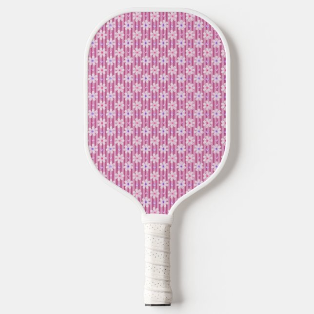 Hübsch rosa Blumenmuster Pickleball Schläger (Vorderseite)