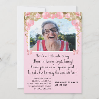 Hübsch rosa Custom 100. Geburtstag Einladung