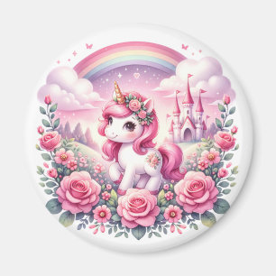 Hübsch rosa Einhorn und Märchenschloss Magnet