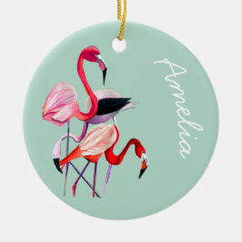 Hübsch rosa Flamingo auf blau Keramik Ornament