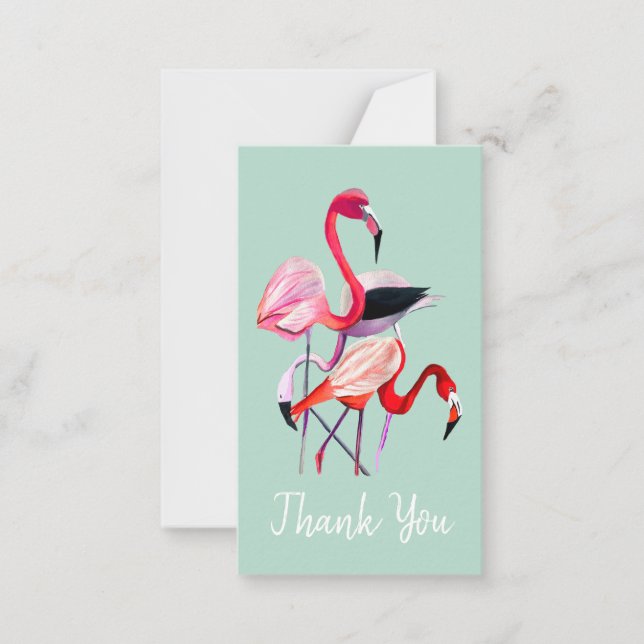 Hübsch rosa Flamingo auf blau Mitteilungskarte (Vorderseite)