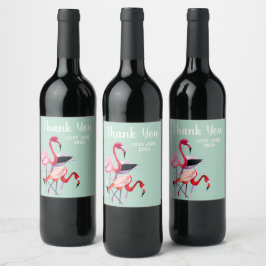 Hübsch rosa Flamingo auf blau Weinetikett