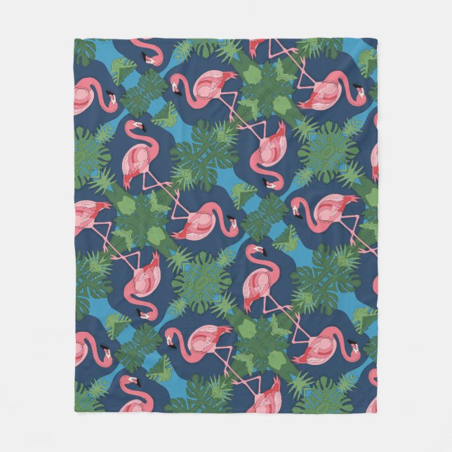 Hübsch rosa Flamingo-Muster Fleecedecke (Vorderseite)