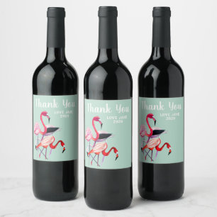 Hübsch rosa Flamingo Weinetikett