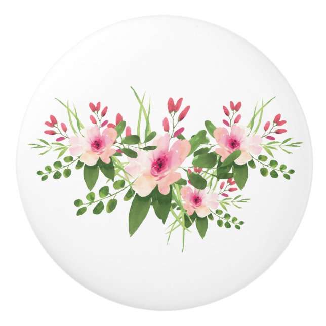 Hübsch rosa Floral Keramikknauf (Vorderseite)