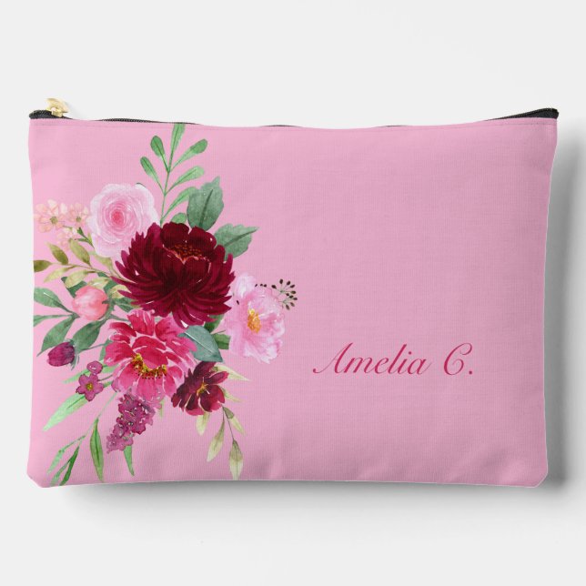 Hübsch rosa florale Kosmetiktüte Zubehörtasche (Vorderseite)
