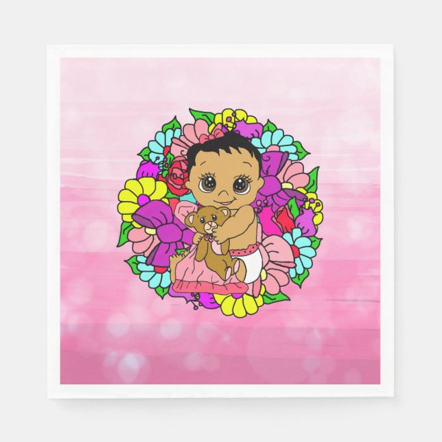 Hübsch-rosa-florale Mädchendusche ethnisch Serviette (Vorderseite)