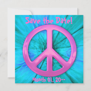 Hübsch rosa Friedensschild über blaue Abstrakte Ex Save The Date