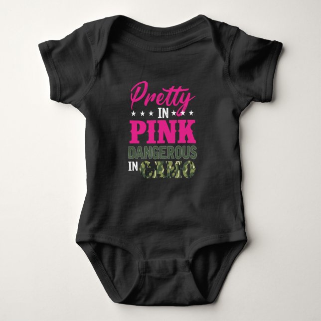 Hübsch rosa gefährliches Jagdtier der Camouflage Baby Strampler (Vorderseite)
