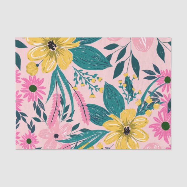 Hübsch rosa gelbe Blumen Seidenpapier (Vorderseite)