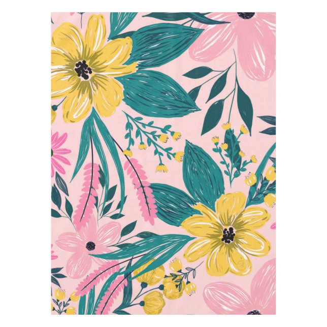 Hübsch rosa gelbe Blumen Tischdecke (Vorderseite)