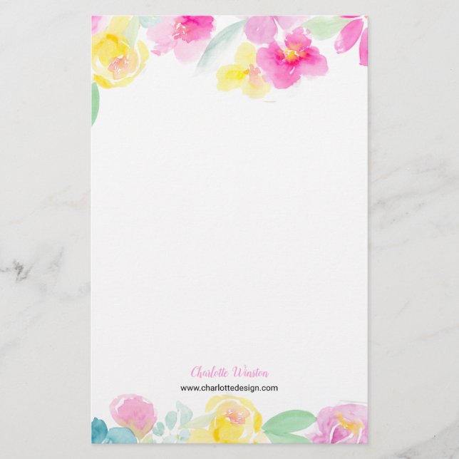 Hübsch-rosa-gelbe lockere blumenfarbene Blume Briefpapier (Vorderseite)