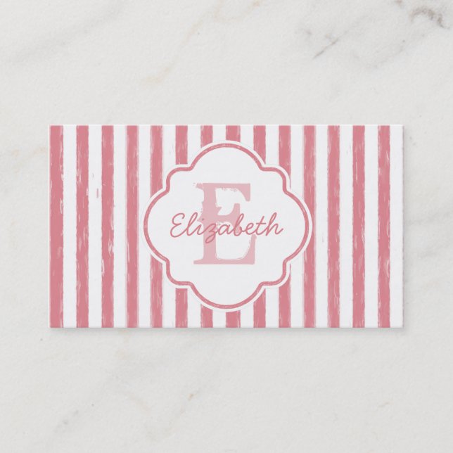 Hübsch rosa gestrichene Streifen Monogramm und Nam Visitenkarte (Vorderseite)