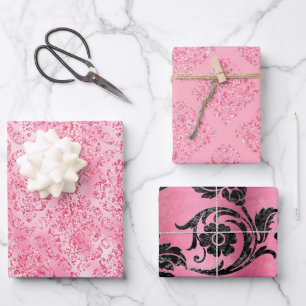 Hübsch rosa Glitzer Damask Glam Geschenk Geschenkpapier Set