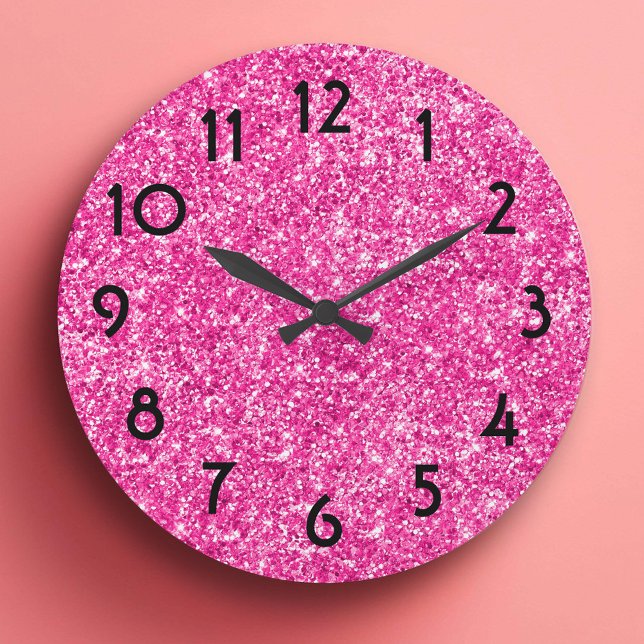 Hübsch-Rosa-Glitzer-Foto Große Wanduhr (Pretty Pink Glitter Photo Large Clock)