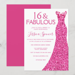 Hübsch rosa Glitzer Kleid Sweet 16 Party Einladung