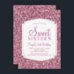 Hübsch rosa Glitzer Süß 16 Einladungen<br><div class="desc">Hübsch rosa Glitzer Sweet 16 Einladungen. Diese Einladungen sind mit rosa Glitzer und einem edlen silberfarbenen Hintergrund gestaltet. Diese funkelnde 16 . Geburtstag-Einladung ist für Teenager gedacht und wird eine fantastische Einführung in Ihren ganz besonderen Tag sein. Weitere koordinierende 16 Party-Vorräte erhalten Sie im Metro-Events Zazzle Shop und unter Metro-Event.com....</div>