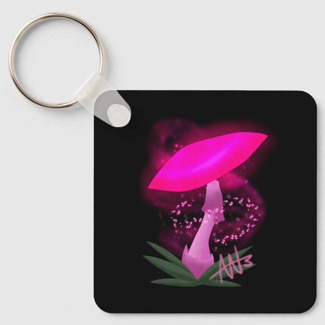 Hübsch-rosa-glühendes Pilzmetall Schlüsselanhänger (Vorderseite)