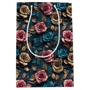 Hübsch-Rosa-Gold-Blue-Rose Mittlere Geschenktüte