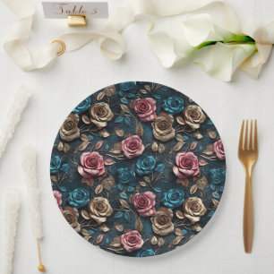 Hübsch-Rosa-Gold-Blue-Rose Pappteller