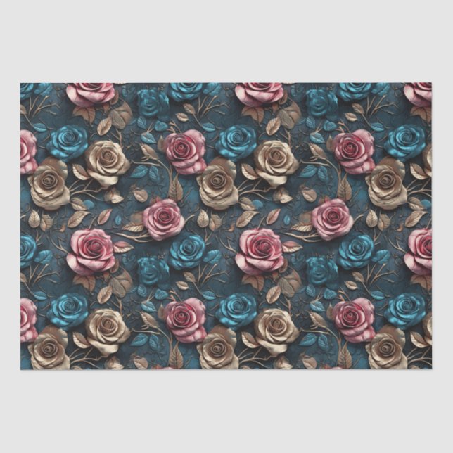Hübsch-Rosa-Gold-Blue-Rose Seidenpapier (Vorderseite)