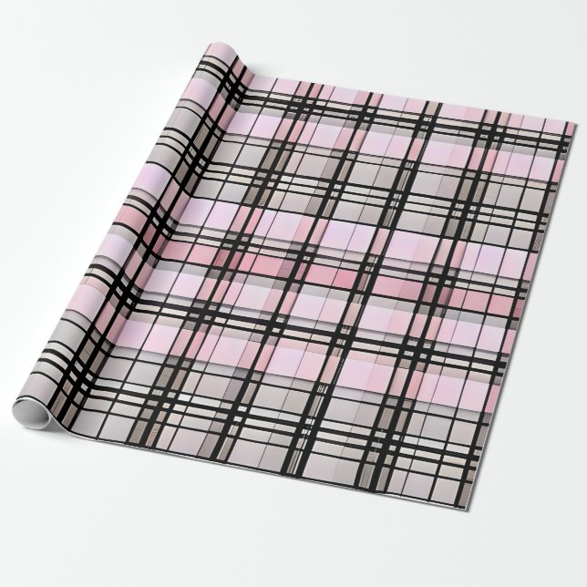 Hübsch-Rosa-, Grau- und Schwarz-Karierte Geschenkw Geschenkpapier (Ungerollt)