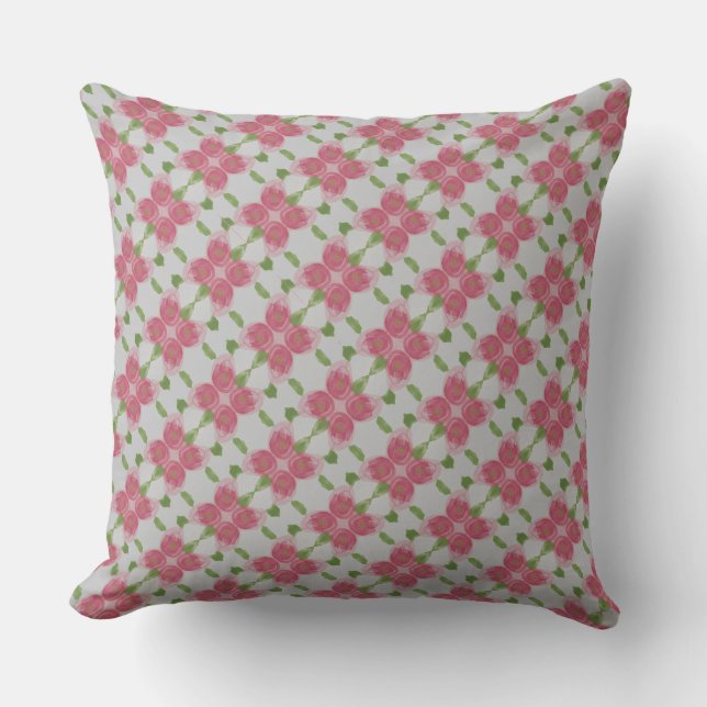Hübsch Rosa Grün und Grau Gemustert Kissen (Vorderseite)