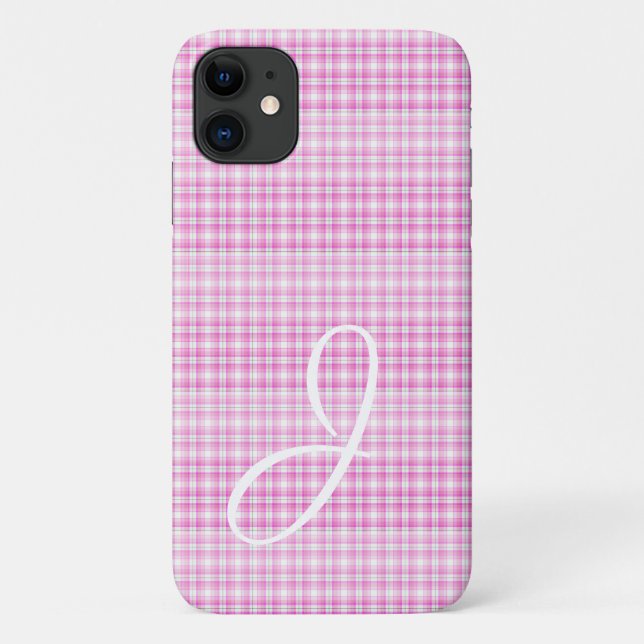 Hübsch rosa Kariert mit Monogram iPhone Gehäuse Case-Mate iPhone Hülle (Rückseite)