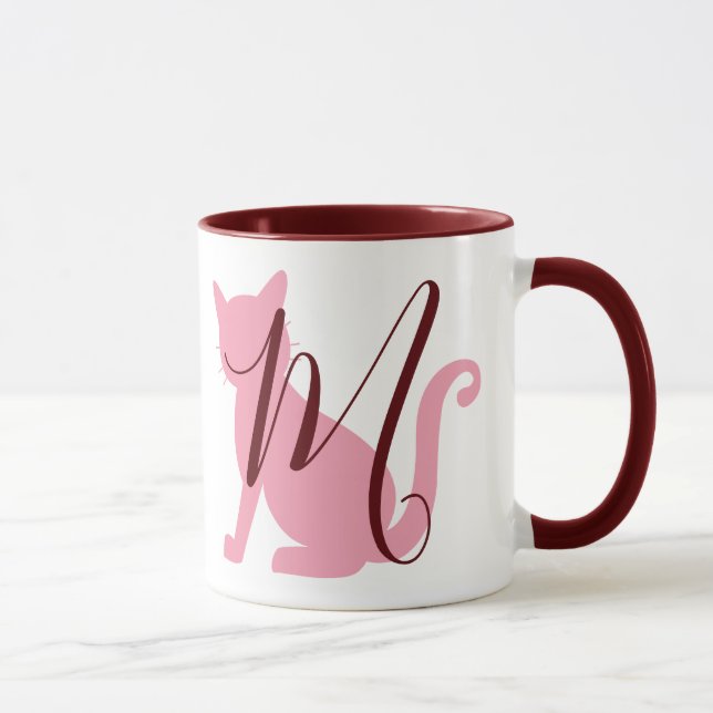 Hübsch rosa Katzenmonogramm Tasse (Rechts)